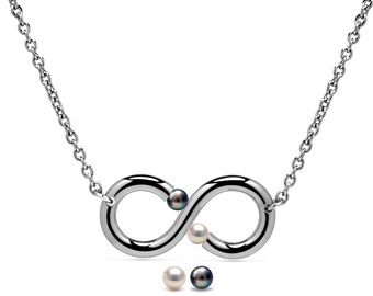ONDE Infinity necklace with tension set pearls in stainless steel