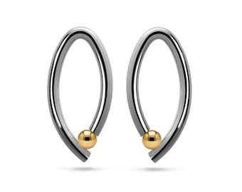 Tension Set Oval Drop Earrings | Gold Sphere Accent | Ovum