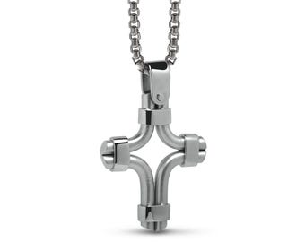 Double Rods Cross Pendant | Engineered Stainless Steel | Sculptural Industrial Men's Gift
