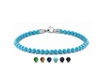 SPIRITUAL 4mm Turquoise beads bracelet in stainless steel
