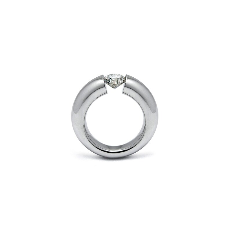 LUNA tapered rounded ring with tension set white sapphire in stainless steel by Taormina Jewelry image 1