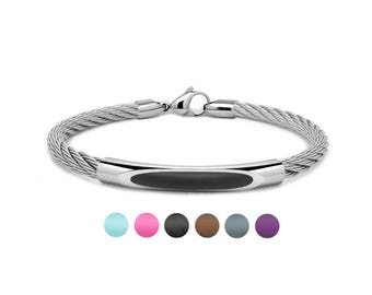 CABLE 4mm bracelet with see through rubber tubular element in stainless steel