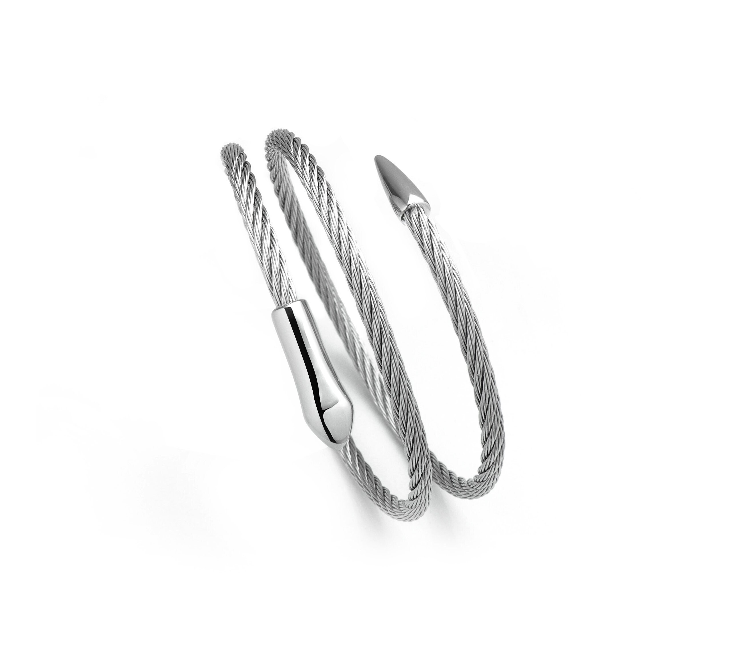 Double row Snake shaped stainless steel cable rope bracelet by Taormina