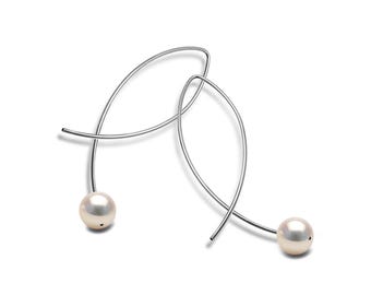 FILO White Pearls drop wire earrings in stainless steel
