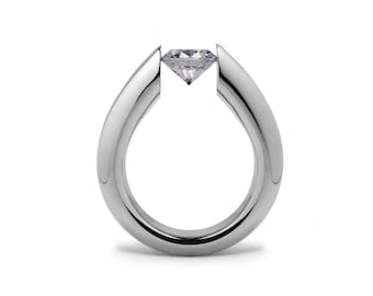 ALBA high-set tension ring with white sapphire in stainless steel