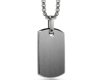 Dog Tag Pendant | Brushed Stainless Steel Industrial Necklace | Minimalist Jewelry