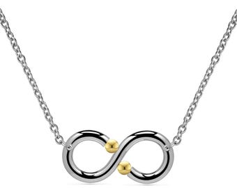 INFINITY horizontal necklace with tension set gold spheres in stainless steel