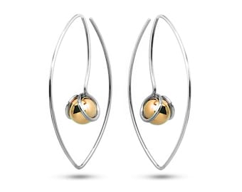 FILO cat eye shaped wire drop earrings with Gold Sphere in stainless steel