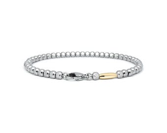 3mm thin Hex Nuts beaded bracelet with gold element in stainless steel
