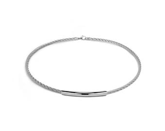 3mm cable rope necklace with center tubular element in stainless steel