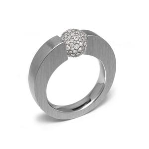 Tension Set White Sapphire Pavé Station Ring | Stainless Steel Tapered | Abbracci Design by Taormina