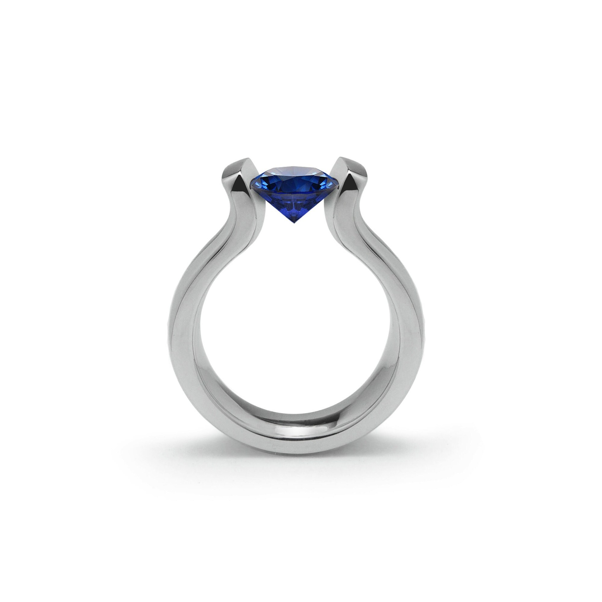 0.75ct Blue Sapphire Lyre shaped Tension Set Ring in Stainless Steel by  Taormina Jewelry