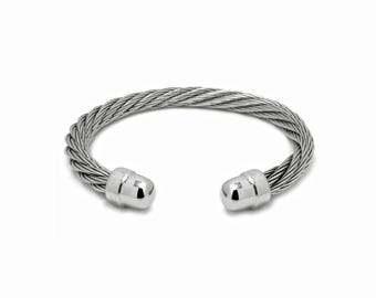 6mm Cable Cuff Bracelet | Flexible Authentic Industrial Stainless Steel Wire Rope | Unisex Design