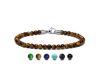 SPIRITUAL 4mm Tiger's Eye beads bracelet in stainless steel