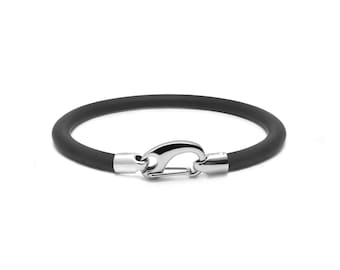 Rubber Bracelet 5mm | Minimalist Stainless Steel Carabiner Clasp  | High Precision Design