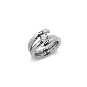 ILIANA High rise setting tubular bypass ring with tension set White Sapphire in stainless steel by Taormina Jewelry 1.5ct