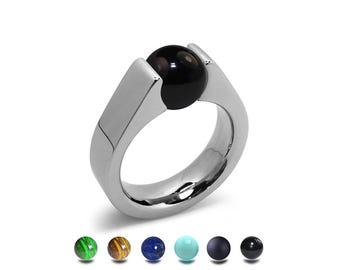 AMORE High setting ring with tension set semiprecious sphere in stainless steel