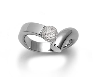 Tension Set White Sapphire Pavé Station Ring | Flat/Rounded Bypass Stainless Steel | Profilo Design