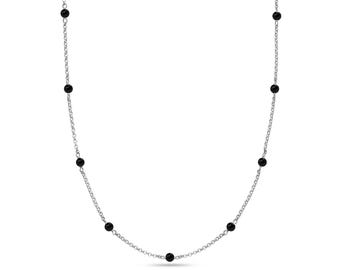 Minimalist 3.5mm Rolo Stainless Steel Chain Necklace with Spaced Natural Beads