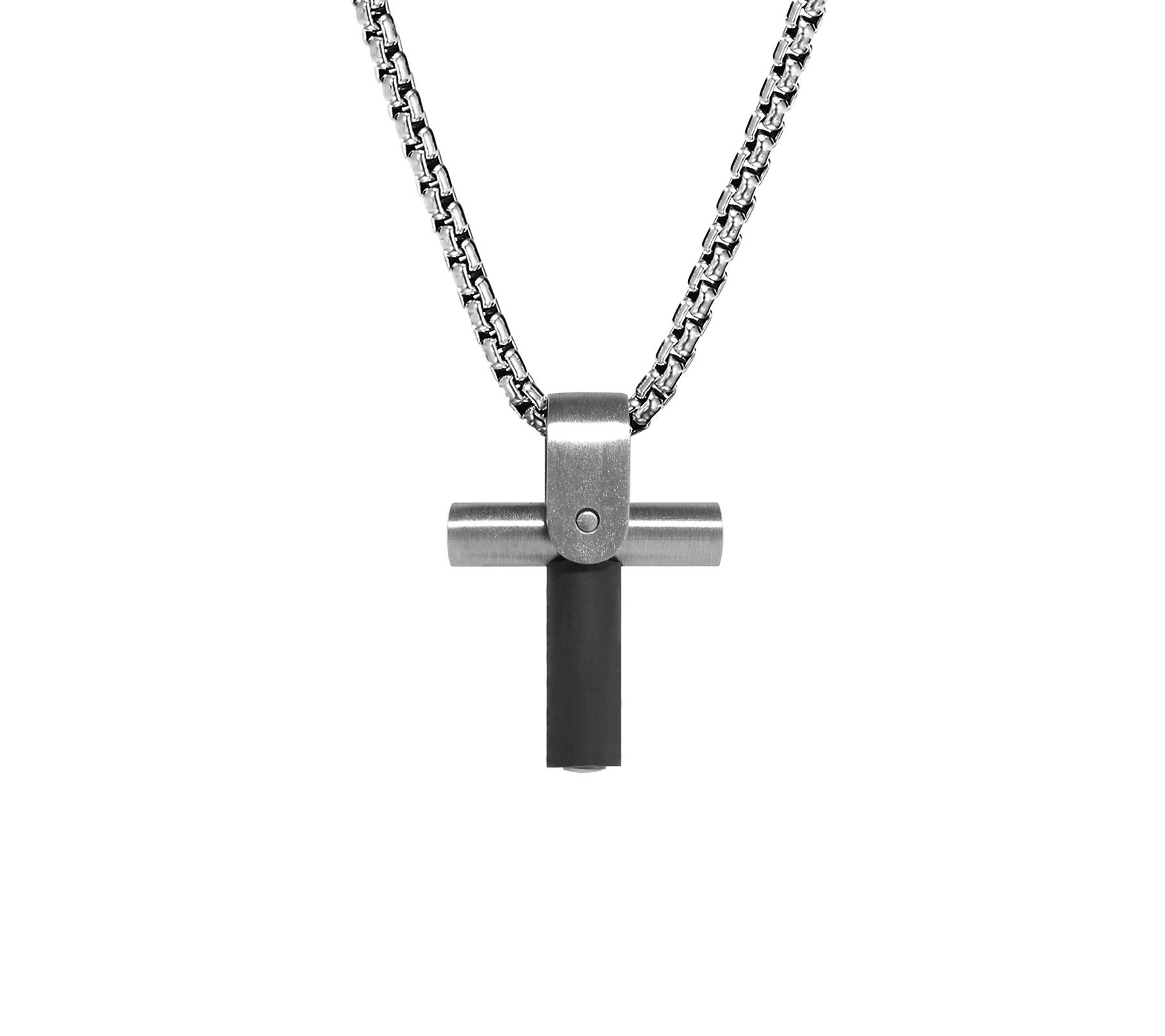 Men's Cross Pendant in Stainless Steel & Rubber by Taormina Jewelry