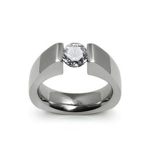 Tension Set White Sapphire Ring | Triangular High-Set Stainless Steel | Modern Pyramid Design by Taormina