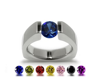 Tension Set Gemstone Ring | Triangular High-Set Stainless Steel | Modern Pyramid Design