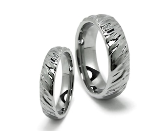 DUNE sculpted band ring with diagonal waived wrinkled design in stainless steel