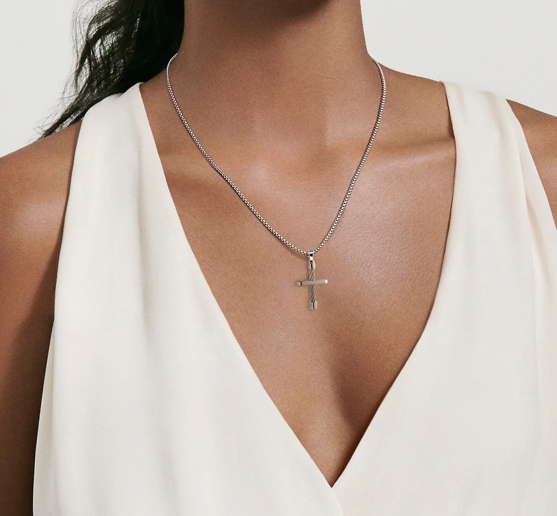 Cable Cross Pendant in Stainless Steel by Taormina Jewelry Etsy