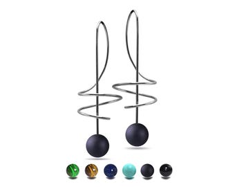 FILO Music key spiral wire drop earrings with semiprecious sphere in stainless steel