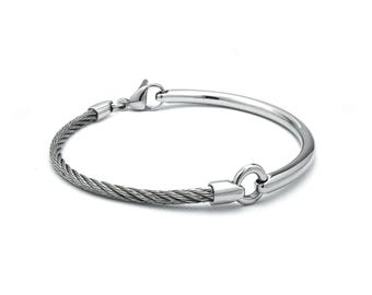 Rod & Wire Twisted Rope Bracelet | Industrial Minimalist Stainless Steel Men's Bangle | Two-Tone Design Jewelry