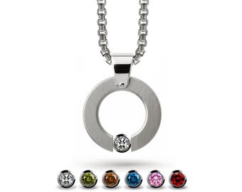Composite Tension Set Pendant | Bezel Suspended Gemstone Necklace | Minimalist Stainless Steel | Abbracci
