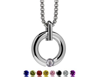 Luna Ring Pendant | Tension Set Gemstone | Stainless Steel Design