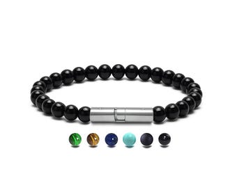 6mm Gemstone Beaded Bracelet | Stainless Steel Signature Twist Bayonet Clasp | Luxury Design