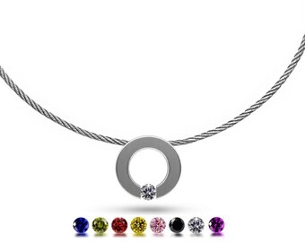 Tension Set O-Ring Sapphire Pendant Necklace | Modern Wire Twisted Rope Choker ! Abbracci