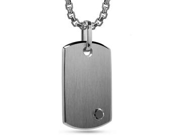Tag pendant with Black Diamond in stainless steel
