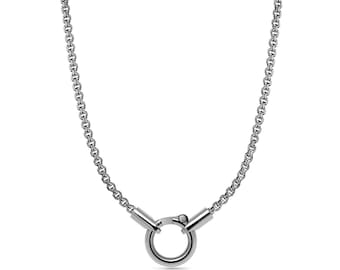 Box chain necklace with round tubular clasp in stainless steel