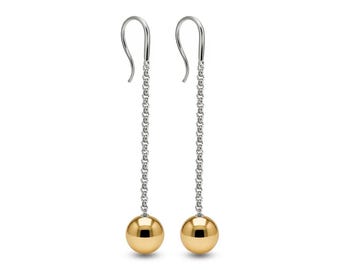 Gold Sphere Drop Earrings | Stainless Steel Dainty Chain Dangle Design | Custom Length Available