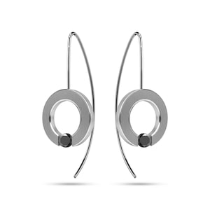 Tension Set Black Diamond O-Ring Dangle Earrings | Flat Brushed Stainless Steel | Modern Minimalist Abbracci