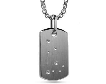 Zodiac Constellation tag pendant in stainless steel