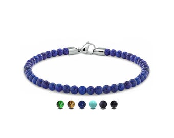 SPIRITUAL 4mm Lapis Lazuli beads bracelet in stainless steel