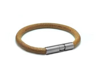 5mm tubular brown leather bracelet with twist bayonet clasp in stainless steel