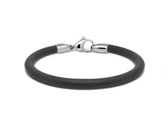 Tubular black 5mm rubber bracelet with lobster clasp in stainless steel