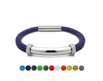 NAUTICA 5mm boat rope bracelet with curved element, hex nuts details and twist clasp in stainless steel