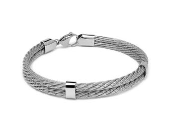 CABLE double rows cable bracelet in stainless steel, 8mm width