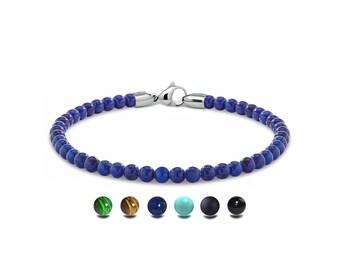 SPIRITUAL 4mm Lapis Lazuli beads bracelet in stainless steel
