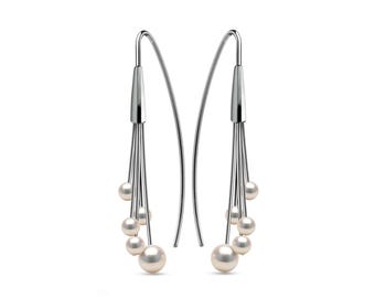 FILO white pearls cluster drop wire earrings in stainless steel