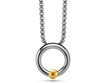 O-Ring Tension Set Gold Sphere Pendant | Box Chain Necklace | High-End Stainless Steel Luna Design