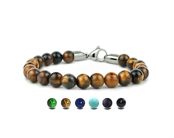 SPIRITUAL 8mm Tiger's Eye beads bracelet in stainless steel