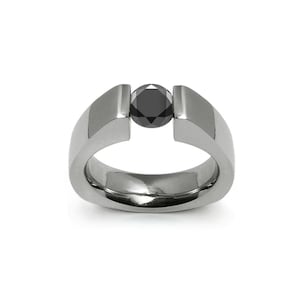 PYRAMID Triangular Ring | Tension Set Black Diamond | Stainless Steel Modernist Design by Taormina