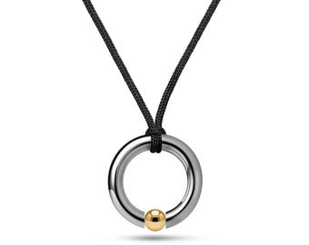 O-Ring Tension Set Gold Sphere Pendant | Braided Cord Necklace | High-End Stainless Steel Luna Design